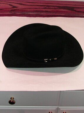 Rodeo King 5X Beaver Quality 5X Felt Cowboy Hat Black Belted Size 7 USA Made